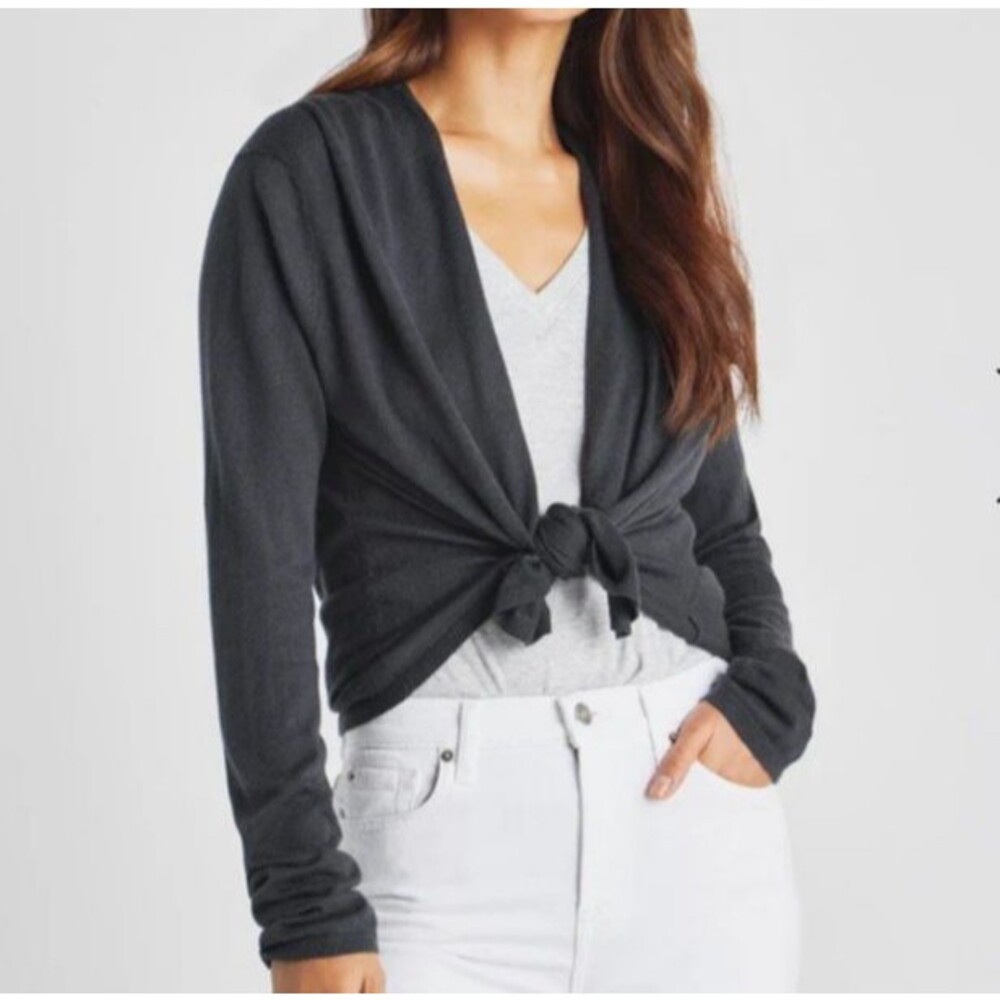 SPLENDID Sami Tie Open Front Cardigan CashBlend Lightweight Gray Sz Med NEW